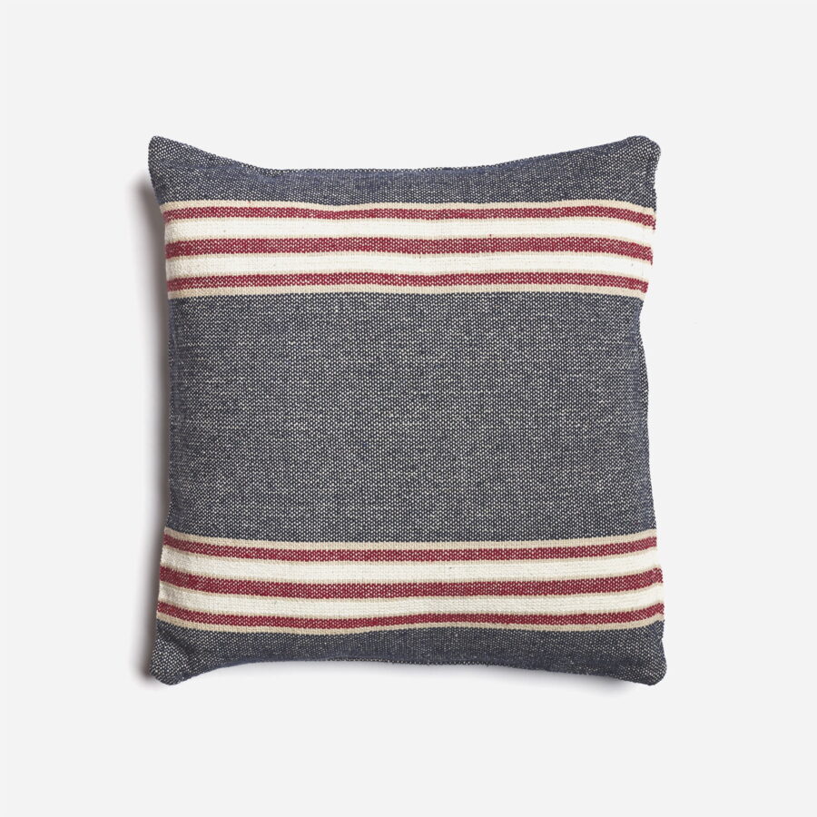 100% Cotton Thick Striped Cushion Cover (Navy, White & Red)