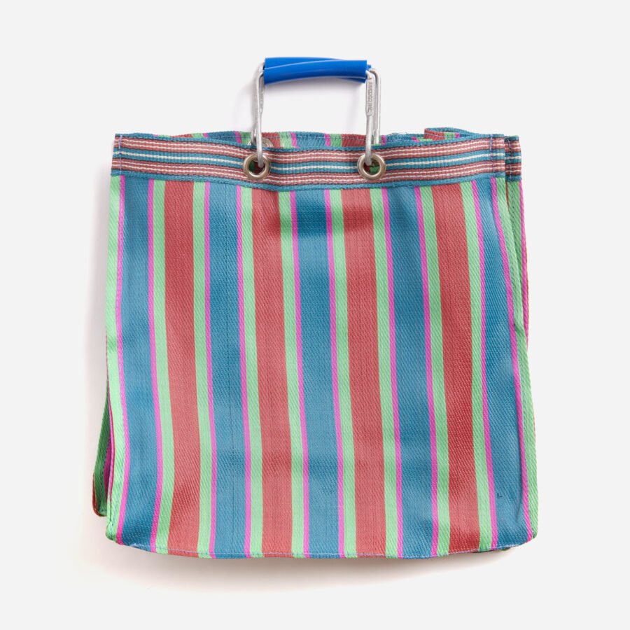PUEBCO Recycled Plastic Stripe Bag Square Red & Blue