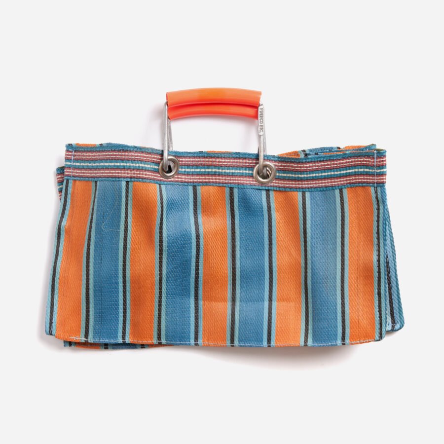 Recycled Plastic Stripe Bag Wide Orange & Blue